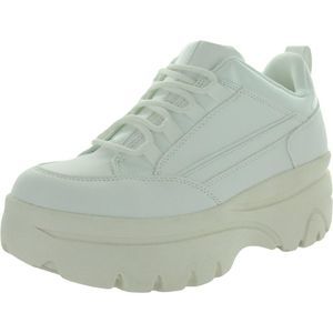Madden Girl Womens Bounce White Faux Suede Chunky Platform Sneakers Shoes